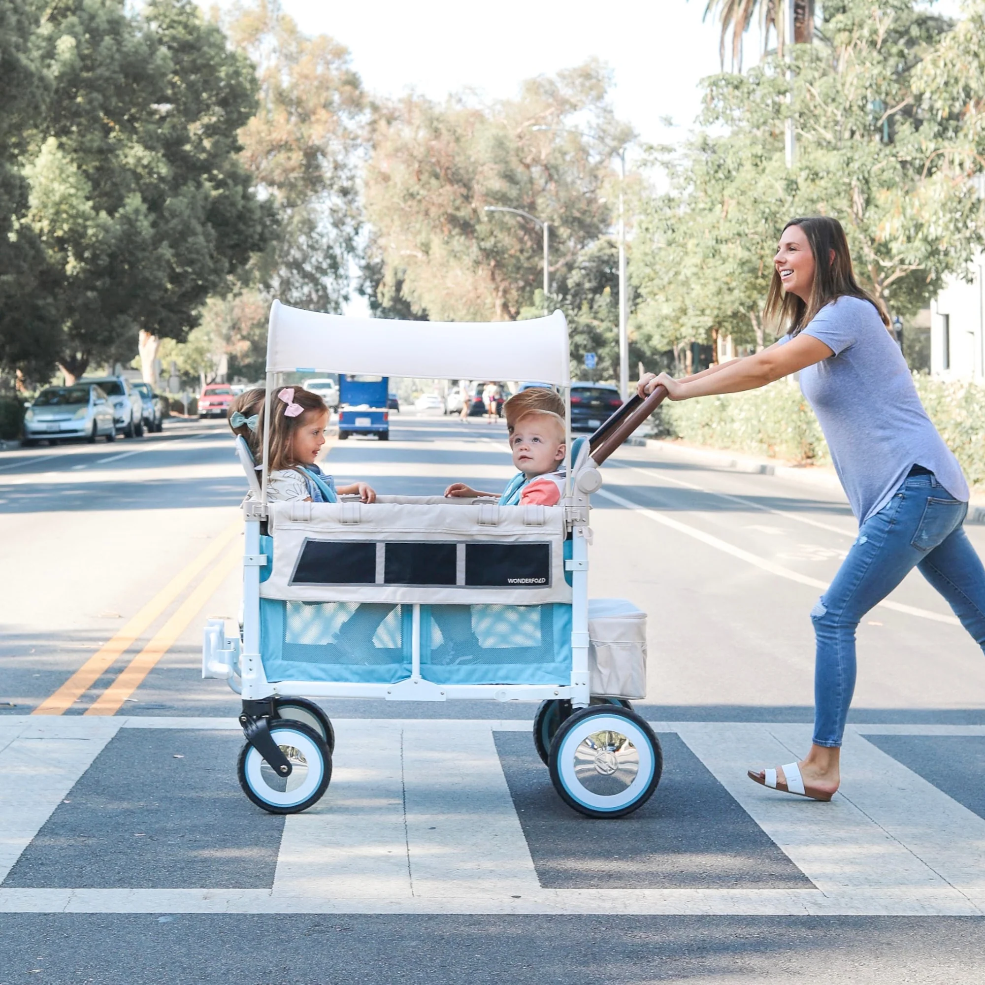 WonderFold W4 Volkswagen Stroller Wagon - Bondi Blue - Image 4